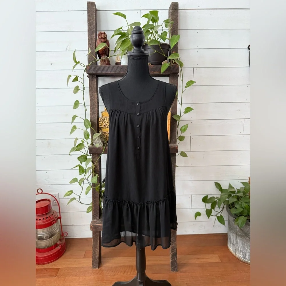 Divided Black Ruffle Hem Dress